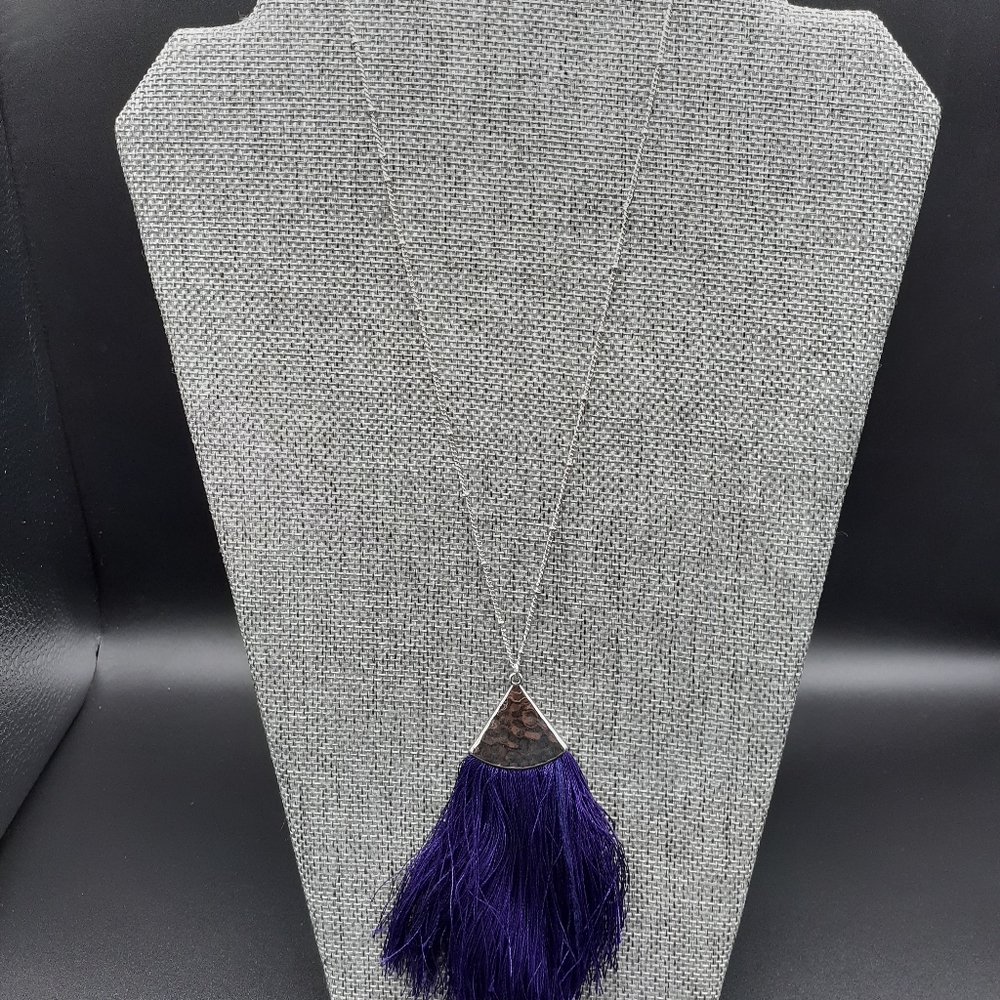 Purple & Silver Tassel Statement Necklace NWOT